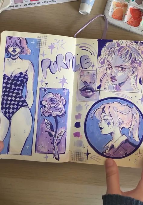 #BEAUTY, #RELATIONSHIPS #Fashion #Animals #Outfits #Winter Outfits #Animals Illustration Markers Art, Art Inspo Markers, Drawing Layout Ideas, Sketchbook Theme Ideas, Pink Sketchbook Page, Blue Sketchbook Page, Gretlusky Sketchbook, Colorful Sketchbook Pages, Sketchbook Art Inspiration Full Page