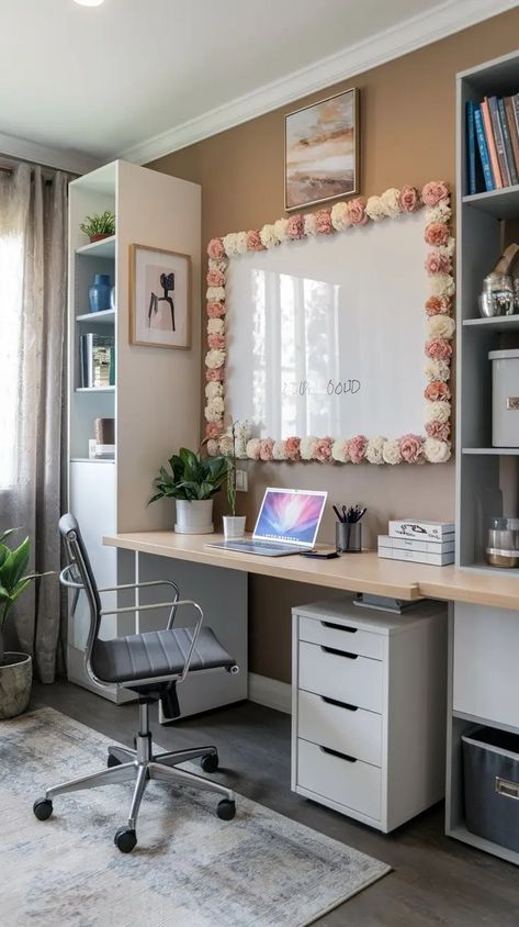 20 Creative Ways to Decorate Behind Your Desk - Home with Ava At Home Desk Set Up, Office Ideas Wall, Desk Area Aesthetic, Writing Desk Ideas, Home Office Wall Ideas, Office Decor Women, Dream Home Library, Artsy Projects, Ladder Desk