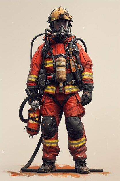 Photo detailed character design of firef... | Premium Photo #Freepik #photo Steampunk Firefighter, Firefighter Character, Firefighter Outfit, Anime Rpg, Firefighter Apparel, Clothes Reference, Video Mockup, Fashion School, World Of Darkness