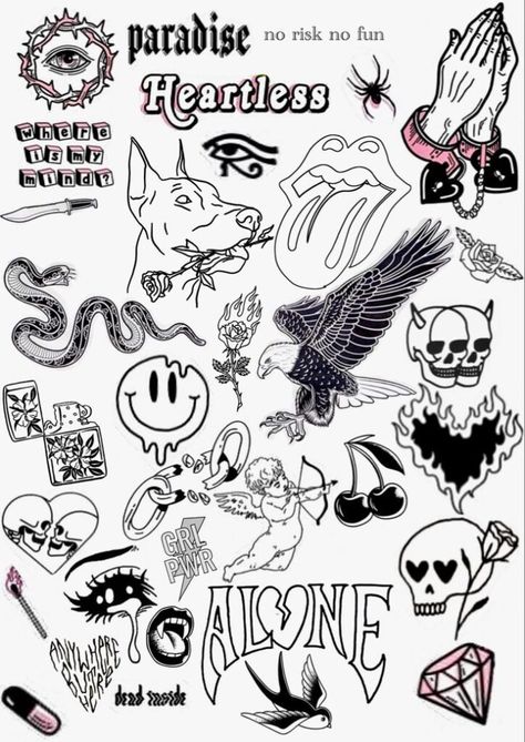 Baphomet Tattoo Ideas, Y2k Patchwork Tattoo, Flash Art Tattoos, Acab Tattoo, Alphabet Graffiti, Tato Minimal, Tato Henna, Art Flash, Grunge Tattoo