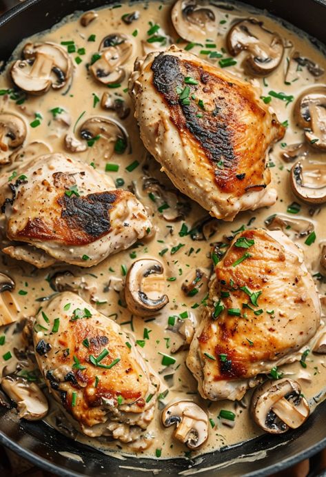 Mushroom Chicken Recipe

Ingredients

- 4 boneless, skinless chicken breasts
- 1 cup sliced mushrooms
- 1 cup chicken broth
- 1/2 cup heavy cream
- 2 tablespoons olive oil
- 2 cloves garlic, minced
- Salt and pepper to taste
- Chopped parsley for garnish

Instructions

- Heat olive oil in a large skillet over medium heat. Season chicken breasts with salt and pepper, then add to the skillet; cook until golden brown, about 6-7 minutes on each side.
- Remove chicken and set aside. In the same skillet, add garlic and mushrooms, sauté until mushrooms are tender. Pour in chicken broth and cream, bring to a simmer, then return chicken to skillet and cook for an additional 5-6 minutes. Chicken Mushroom Green Pepper Recipe, Chicken Cutlets With Mushrooms, Mushroom Soup And Chicken Recipes, Grilled Chicken Mushroom Recipes, Chicken Broth And Heavy Cream Recipes, Thyme Chicken Recipes, Chicken Thigh Recipes With Mushrooms, Chicken Breast Recipes With Mushrooms, Chicken And Mushrooms Recipes