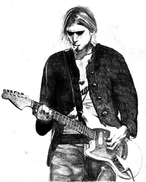 Nirvana Drawing Easy, Nirvana Artwork, Kurt Cobain Drawing, Nirvana Drawing, Kurt Cobain Art, Nirvana Art, Guitar Sketch, Kurt Cobain Photos, Donald Cobain