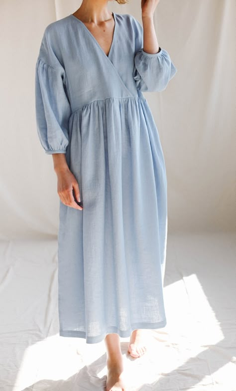 Puffy Sleeve Dress, Diy Sy, Linen Fashion, Linen Casual, Vestidos Vintage, Loose Dress, Mode Inspiration, Outfit Casual, Linen Clothes