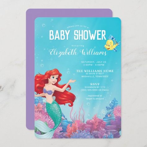 The Little Mermaid | Summer Baby Shower Invitation Baby Shower Disney Theme, Little Mermaid Invitations, Baby Shower Gift Favors, Summer Baby Shower Invitations, Mermaid Baby Shower Invitations, Mermaid Summer, Summer Party Invitations, Disney Baby Shower, Mermaid Baby