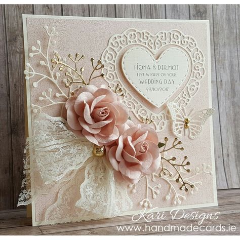 Pinterest: @cutipieanu Homemade Wedding Cards, Embossing Cards, Card With Flowers, Wedding Day Cards, Vintage Wedding Cards, Handcrafted Cards, Homemade Wedding, Shabby Chic Cards, Wedding Cards Handmade