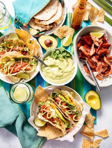 Hot Smoked Salmon Tacos with Avocado Crema Torchys Tacos, Traditional Mexican Food, Salmon Tacos, Secret Menu Items, Avocado Crema, Food Resources, Best Comfort Food, Secret Menu, Think Food