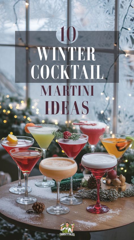 "Warm up your season with these 10 delightful Winter Cocktail Martini Ideas! Discover festive flavors with our Winter Martini Recipes, featuring the Spiced Winter Martini, Cinnamon Apple Martini, and Winter Wonderland Martini. Embrace cozy vibes with a Chai Tea Martini or indulge in a Maple Bourbon Martini. For a refreshing twist, try the Cranberry Winter Martini or the comforting Hot Toddy Martini. Don’t miss the holiday spirit with a Gingerbread Martini and a sweet Peppermint Martini.!" Martini Glass Cocktails, January Martinis, Whiskey Martini Recipes, New Years Eve Martini Recipes, Winter Martini Recipes Vodka, Martini Rosso Cocktails, Nye Martini, New Years Martini Recipes, Nye Martinis