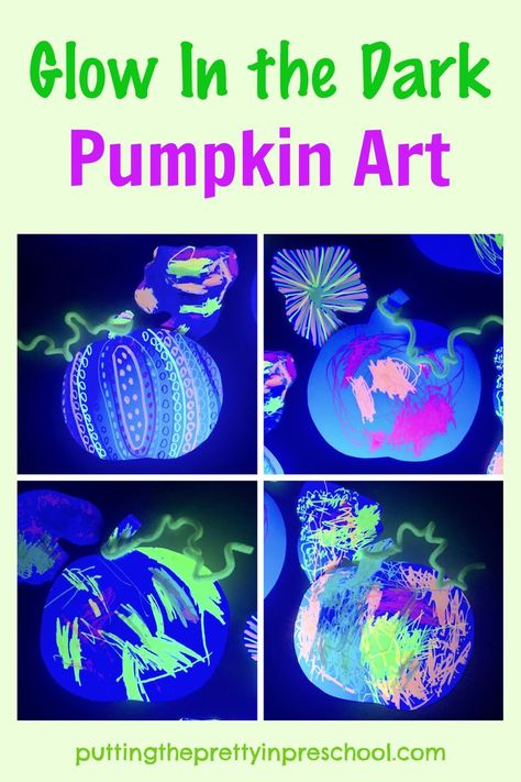 Quick and easy glow-in-the-dark pumpkin art with highlighter markers, paper, and a black light. Free printable to download on the blog. Glow In The Dark Pumpkin Painting, Glow Art Projects, Glow In The Dark Painting Ideas, Highlighter Markers, Glow In The Dark Art, Halloween Canvas Paintings, Glow Pumpkin, Glow Halloween, Halloween School Treats