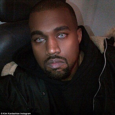 Scary: Kanye also wore a pair, which his wife Kim posted on her official Instagram account on Sunday Kanye West Show, Kanye West Funny, Eyes Meme, Kim Kardashian Kanye West, Kim And Kanye, Kim Kardashian And Kanye, Perfect Life, Contact Lenses, Beauty Trends