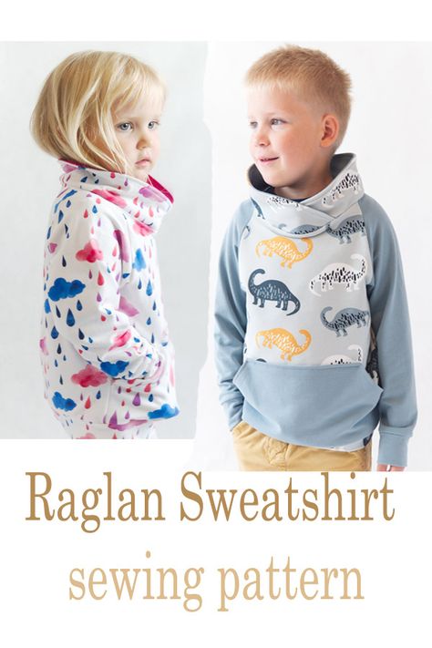 Raglan Sweatshirt sewing pattern in sizes 1-month to 10-years. This sweatshirt comes with two options: with a collar, or with a hood. It's made for everyday use and we are sure it will bring a lot of joy to your little one and will likely become one of their favorites. #SewModernKids #SewASweatshirt #SweatshirtSewingPattern #SewingForKids #SewingForBabies #SewingForChildren #UnisexSewingPattern Sewing Patterns For Kids Clothes, Sewing For Boys, Sewing Boys Clothes, Free Kids Sewing Patterns, Sweatshirt Sewing Pattern Free, Sweatshirt Material Sewing Projects, Sewing Kids Clothes Boys, Diy Kids Clothes, Sweatshirt Sewing Pattern