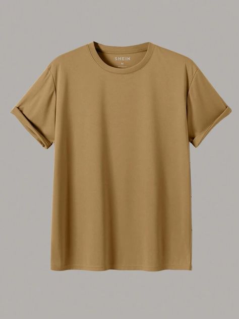 Men's Solid Color Round Neck Short Sleeve T-Shirt | SHEIN UK Tee Bag, My First Love, Round Neck Tees, Color Stone, Cami Tops, Mens Tees, Fashion Online Shop, White And Black, Types Of Sleeves