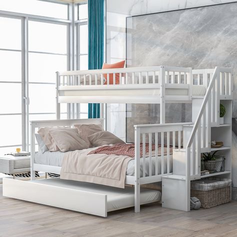 Stairway Bunk Beds, Bunk Bed Mattress, Solid Wood Bunk Beds, Trundle Mattress, Low Bunk Beds, Twin Over Full Bunk Bed, Full Bunk Bed, Staircase Storage, Wood Bunk Beds