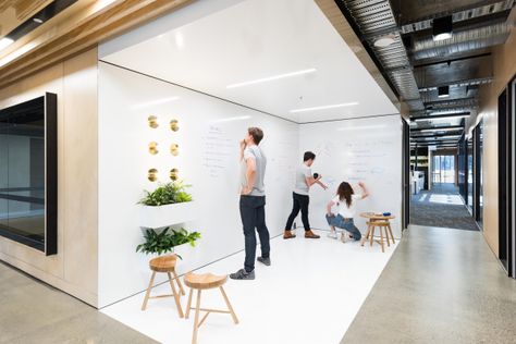 writable walls - office - meeting space - collaboration - whiteboard wall Coworking Space Design, Whiteboard Wall, Innovative Office, Commercial And Office Architecture, Cool Office Space, Australian Interior Design, South Melbourne, Office Space Design, Interior Design Awards