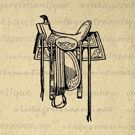 Western Saddle Drawing, Saddle Illustration, Saddle Tattoo, Saddle Drawing, Vintage Western Art, Western Illustration, Cartoon Cowboy, Cartoon Horse, Cowboy Tattoos