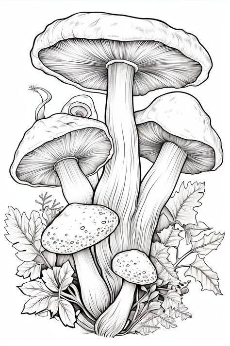 Image of Mushrooms Trippy Mushroom Coloring Pages, Mushroom Coloring Pages, Animal Stencil Art, Fungi Illustration, Mushroom Coloring, Trippy Mushroom, Forest Mushrooms, Mushroom Images, Enchanted Forest Coloring