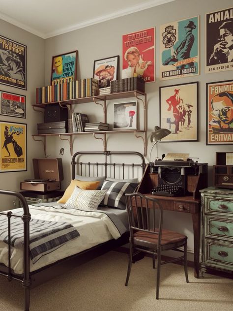 21 Teen Boy Bedroom Decor Ideas – The DIY Desire Vintage Teen Boy Bedroom, Teen Basement Bedroom, Young Boy Room Ideas, Boys Vintage Bedroom, Teen Boy Room Decor Ideas, Teen Room Decor Small Rooms, Shared Teen Boys Room, Vintage Teenage Bedroom, Teen Boy Bed