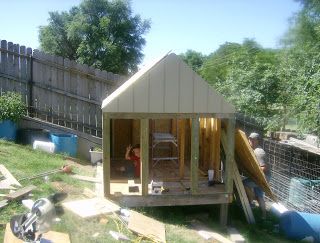 playhouse on a slope Sloped Yard Play Area, Shed On Sloped Ground, Backyard Discovery Aspen Playhouse Makeover, Shed On A Slope, Chicken Coop Sloped Yard, Backyard Hideout, Playhouse On A Hill, Playhouse Backyard, Shed Playhouse With Slide