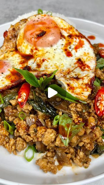 Pad Kra Pow Recipe, Thai Basil Chicken, Spicy Thai, Thai Basil, Spicy Dishes, Thai Restaurant, Chili Oil, Ground Chicken, Fresh Basil