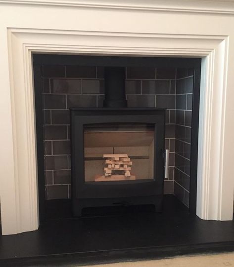 WB Stoves on Instagram: "@hetadk Ambition 5 wood burner installed this week with metro tiles, slate hearth & @focus_fireplaces surround 🔥🔥 to hot to light today so I set it up ready to go 😂 #wbstoves #fireplacedecor #livingroom #northtyneside #livingroomdecor #firesurround #woodburner #logburner #whitleybay #interiors" Log Burner Tiles, Woodburner Surround, Focus Fireplaces, Fireplace Hearth Tiles, Hearth Tiles, Teal Tile, Fireplace Tiles, Slate Hearth, Log Burning Stoves