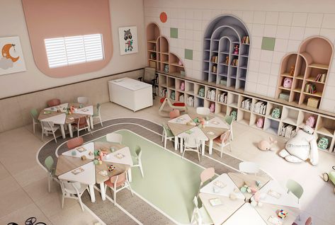 Daycare Interior Design, Classroom Architecture, Rocking Bed, Bed Montessori, Kindergarten Interior, Preschool Designs, Classroom Interior, Daycare Design, Kindergarten Design