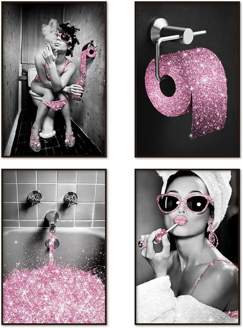 Amazon.com: Pink Bathroom Decor Wall Art Glam Sparkle Bathroom Wall Decor Fashion Wall Art Glitter Pink Bathroom Prints Funny Bathroom Wall Art Set of 4 (Pink, 8x12 in UNFRAMED): Posters & Prints Glitter Bathroom, Bathroom Decor Wall Art, Bathroom Decor Wall, Wall Art Set Of 4, Bathroom Wall Decor Art, Glitter Pictures, Original Wall Decor, Bathroom Artwork, Glitter Wall