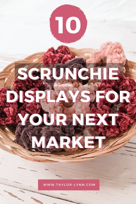 10 Scrunchie Display Ideas - Market Scrunchie Display, Hair Accessory Display Ideas, Craft Fair Displays Scrunchies, Scrunchie Stall Setup, Diy Scrunchie Display Stand, How To Display Socks For Sale, Hair Accessories Display Retail, Scrunchie Holder Display, Market Stall Display Ideas Scrunchies