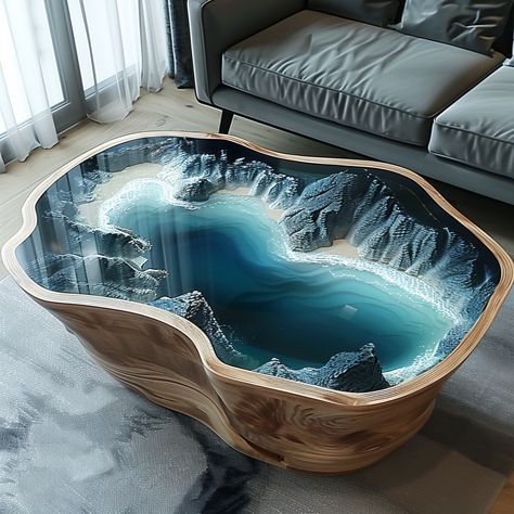 Captivating Ocean Coffee Tables: Bring In the Tranquility of the Sea Coffee Table With Resin Inlay, Unique Furniture Design Wood, Fiberglass Pool Installation, Epoxy Countertops, Resin And Wood Diy, Epoxy Coffee Table, Karaoke Room, Epoxy Wood Table, Acrylic Coffee Table