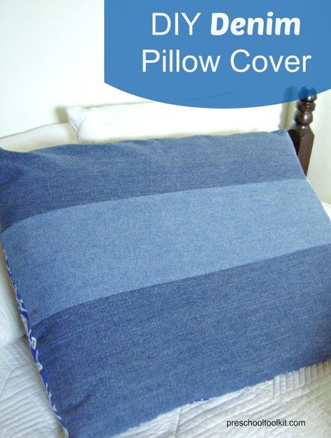 Easy to sew denim pillow cover Blue Jean Pillows Ideas, Denim Pillows Diy, Pillows Made From Old Jeans, Blue Jeans Pillow, Denim Pillows, Denim Cushions Old Jeans, Throw Pillow Denim, Sew Denim, Pillows Diy