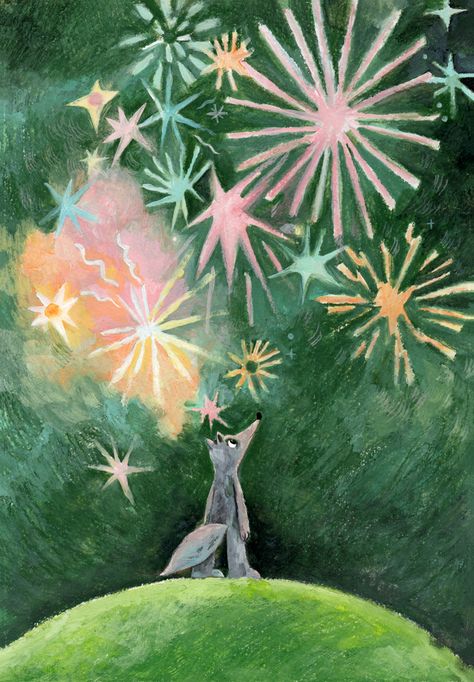 Fireworks Character Design, Fire Illustration Art, New Year Illustration Art, Party Illustration Art, Shooting Star Illustration, Firework Graphic, Firework Illustration, Wolf Character Design, Sparkle Illustration