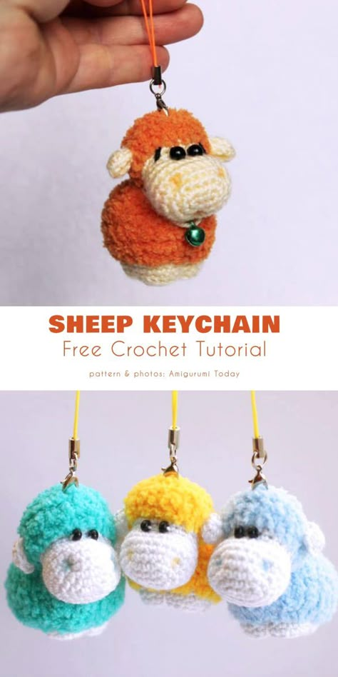 Crochet Stuffed Animals Keychain, Crochet Sheep Keychain, Crochet Gnome Keychain Pattern Free, Crochet Keychain Animals, Crochet Key Holder Pattern Free, Crochet Key Rings Free Pattern, Free Keychain Crochet Patterns, Crochet Gnome Keychain, Crochet Key Chains Free Pattern