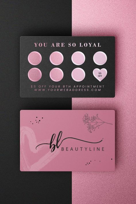 Nail Salon Loyalty Card, Beauty Loyalty Card, Loyalty Cards Design, Beauty Visit Card, Salon Loyalty Cards, Beauty Salon Visiting Card Design, Beautiful Business Card Design, Makeup Cards Business, Lash Loyalty Card Design