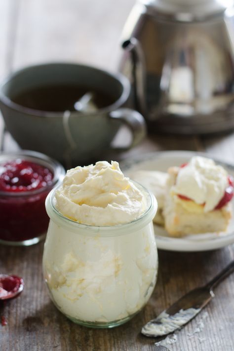 Mock Devonshire/Clotted Cream Recipe | Buttered Side Up | Tea party recipe | afternoon tea | British food | British recipe | English tea | scones Vegan Clotted Cream, Mock Clotted Cream Recipe, Clotted Cream Recipes, Devonshire Cream, Eldest Sister, Tea Scones, English Biscuits, English Scones, English Desserts