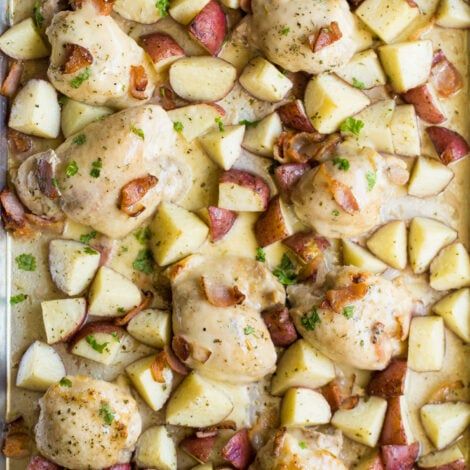 Sheet Pan Ranch Chicken with Bacon and Potatoes - Wholesomelicious Pan Dinner Recipes, Bacon And Potatoes, Chicken Sheet Pan Dinner, Chicken With Bacon, Chicken Sheet Pan, Ranch Chicken Recipes, Best Paleo Recipes, Sheet Pan Dinners Chicken, Bacon Potato