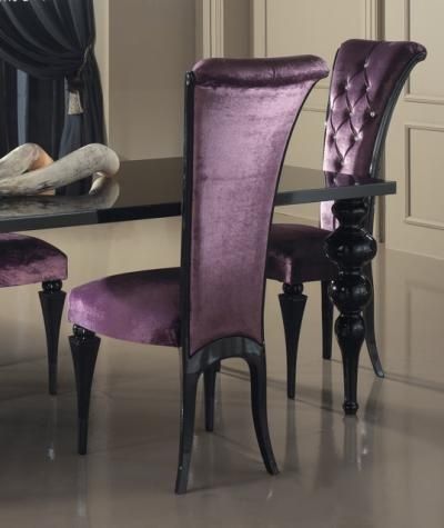 Purple velvet dining chair Purple Dining Room, Velvet Chairs, Gothic Furniture, Italian Dining, Dark Home, Purple Home, Purple Velvet, Classic Furniture, Room Table