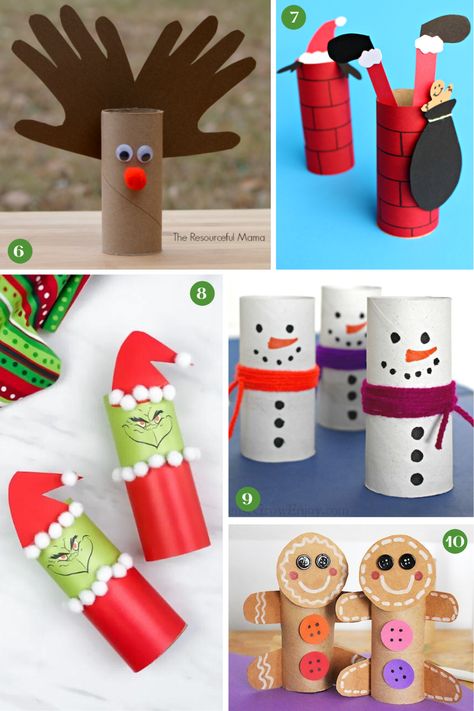 Toilet Roll Crafts Christmas, Easy Toilet Paper Roll Christmas Crafts For Kids, Christmas Crafts Using Toilet Paper Roll, Diy Toilet Paper Roll Crafts Christmas, Toilet Paper Rolls Christmas Crafts, Christmas Painting Crafts, Cardboard Christmas Crafts, Holiday Art Projects For Kids, Paper Roll Christmas Crafts