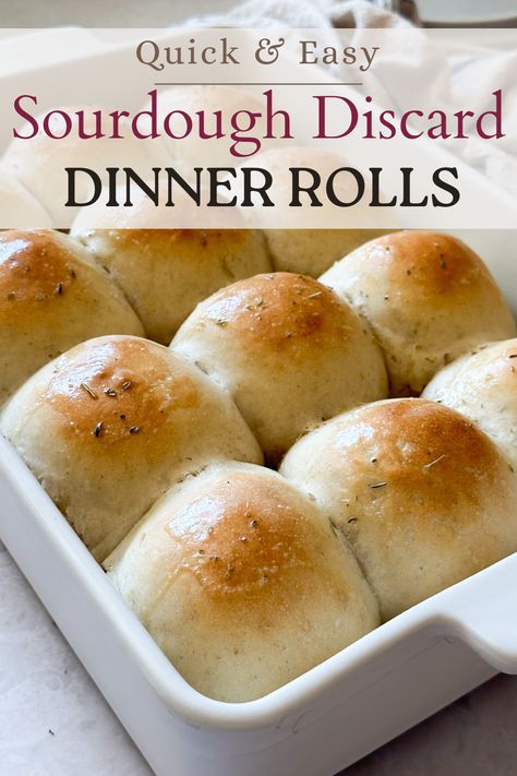 If you’re in a pinch for time and want to make a sourdough recipe, look no further. These sourdough discard dinner rolls are super fast and can be made start to finish in about 2 hours. These sourdough dinner rolls are easy to make and perfect for Christmas or Thanksgiving dinner. They also make a great sourdough bread side for soup and other cozy dinners in the winter months. Your family will love this easy sourdough discard recipe. This recipe does use active yeast but with a sourdough twist. Easy Discard Sourdough Bread, Discard Dinner Rolls No Yeast, Sourdough Rolls Same Day, Sour Dough Recipe Ideas, Discard Rolls Recipe, Soft Sourdough Discard Rolls, Discard Sourdough Rolls Easy, Sourdough Soup Bread, Quick Sourdough Discard Dinner Rolls