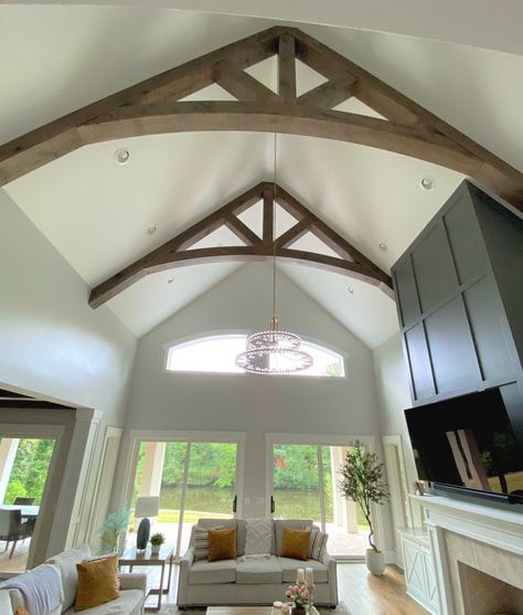 Vaulted Ceiling Beams, Cathedral Ceiling Living Room, Craftsman Style Kitchens, Exposed Trusses, Exposed Beams Ceiling, Pitched Ceiling, Vaulted Ceiling Living Room, Wood Truss, Wooden Beams Ceiling