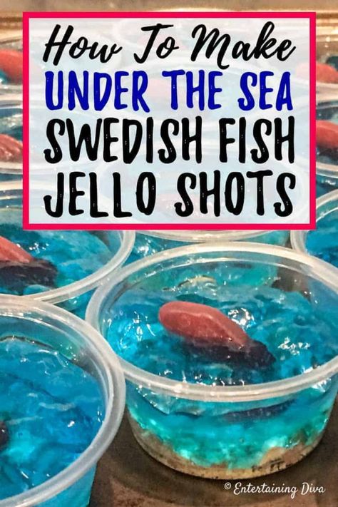 Rum Jello Shots, Blue Jello Shots, Best Jello Shots, Jello Cups, Blue Jello, Jello Shot, Jello Shot Recipes, Malibu Rum, Swedish Fish