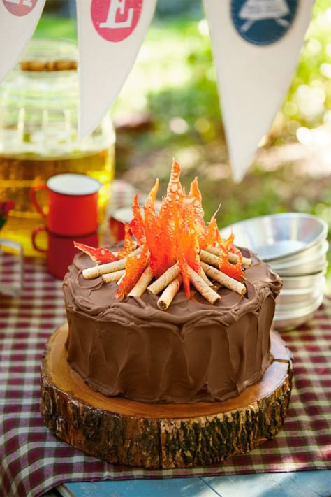 This campfire cake is the perfect (and prettiest!) fall treat. Campfire Cake, Fire Cake, Camping Cakes, Hard Candy Recipes, Fall Desserts Easy, Fall Cakes, Fall Dessert Recipes, Camp Fire, Oscar Party