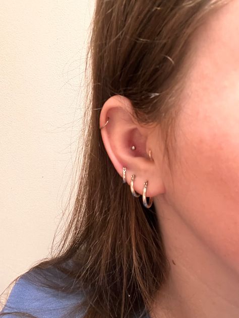 photo: @kjhixe | #earrings #jewelry #hoops #silver Silver Ear Stack, Jewelry Hoops, Hoops Silver, Ear Stack, Silver Hoops, Earrings Jewelry, Ear Piercings, Silver