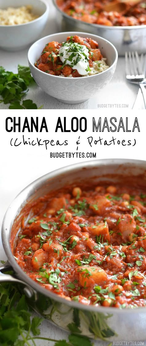 This Chana Aloo Masala is a fast and flavorful meal infused with warm, aromatic Indian spices. Perfect for busy weeknights! Step by step photos. - BudgetBytes.com Chana Aloo, Chickpea And Potato, Aloo Masala, Potato Masala, Budget Bytes, Indian Spices, Indian Dishes, Meatless Meals, Meat Free