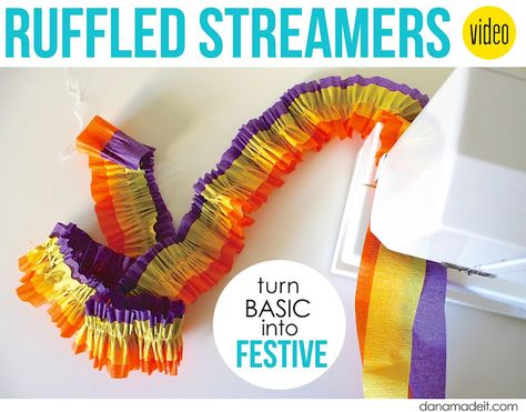 Ruffled Streamers, Diy Ruffle, Grown Up Parties, Crepe Paper Streamers, Paper Streamers, Library Activities, Throw A Party, Handmade Tags, Pom Pom Trim