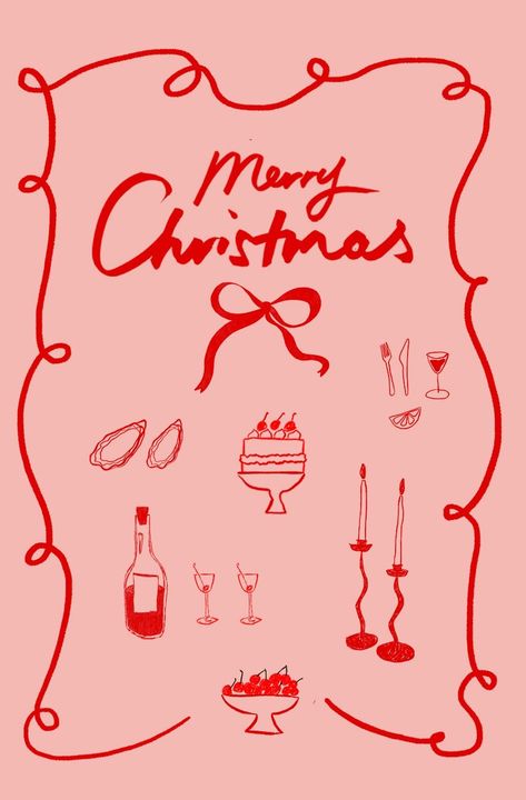 Christmas Cards Ideas Aesthetic, Christmas Motifs Illustration, Christmas Party Design, Profiterole, Simple Holiday Cards, Christmas Card Illustration, Vintage Holiday Cards, Christmas Typography, Holiday Gift Card