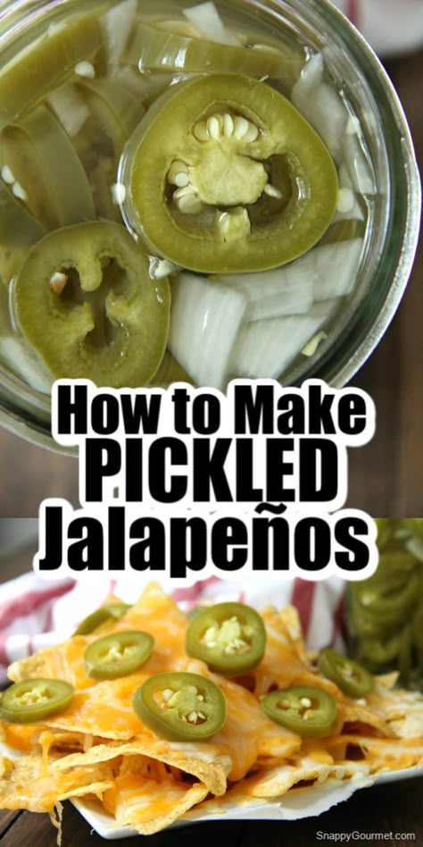 Pickled Jalapeños, easy homemade pickled spicy peppers with no canning! Pickle Jalapenos, Pickled Jalapeno Recipe, Pickled Pepper Recipe, Pickled Hot Peppers, Pickled Jalapeno Peppers, Canned Jalapenos, Pickled Jalapenos, Pickled Peppers, Pickled Jalapeño