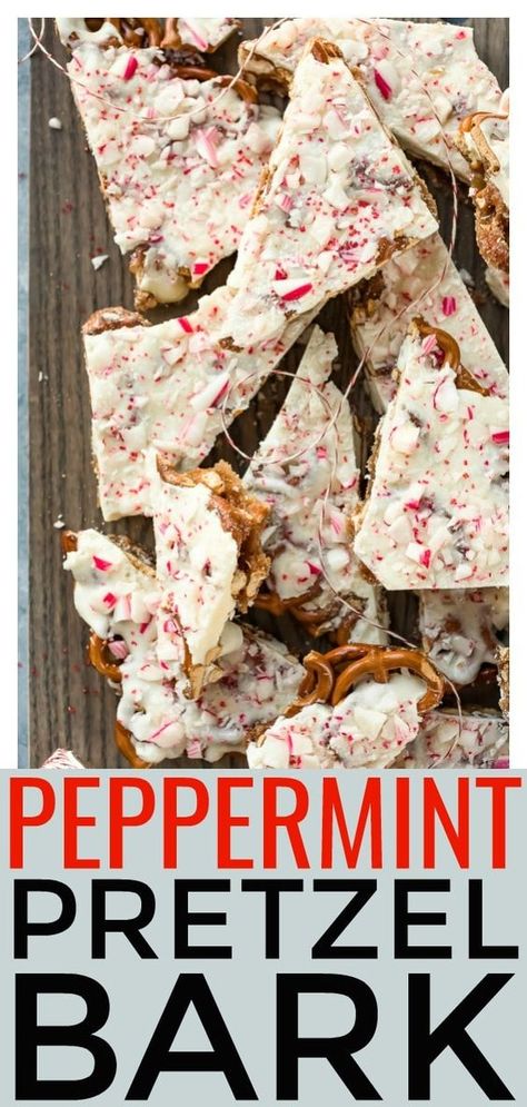 This Holiday Peppermint White Chocolate Covered Pretzels Bark is easy to prepare and only requires 6 ingredients!  With layers of pretzels, toffee, white chocolate and crushed peppermint, this delicious candy is and irresistible balance of salty, savory and sweet! #holiday #chocolate #pretzel #candy #easy #recipe via @nospoonn Peppermint Bark With Pretzels, White Chocolate Pretzel Bark, Peppermint Pretzel Bark, Pretzel Bark Recipes, Pretzel Candy, Peppermint White Chocolate, Peppermint Pretzel, Christmas Bark Recipes, Pretzel Bark