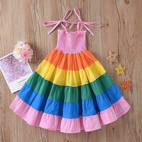 Beach Dresses For Kids, Dress Trends 2023, Backless Beach Dress, Rainbow Dresses, Baby Dress Diy, Princess Clothes, Girls Dresses Diy