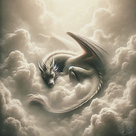 Sleeping Dragon Omega 　 　 　 　 #Organiccommunity #CelestialSanctuary #AboveTheClouds #SkywardJourney #dreamlikevisions #skyphotography #sleepingdragon #sleepingbeauty #GhibliAesthetic #CloudKingdom #SkySanctuary #surrealphoto #surrealismart #AirElemental #SkyKingdom #dailyartwork #dragonlover #artoftheday #dragonlove #AirElement #aiartlover #Miyazaki #sleeping #08october2024 #20241008 #DailyArt #aiarts #ais #ai #i # ↓ 🌫️What mysteries lie within the clouds?🏰 Dragon Curled Up, Captured Dragon, Curled Up Dragon, Dragon Sleeping, Sleep Curls, Snow Dragon, Sleeping Dragon, Surreal Photos, Photo To Art