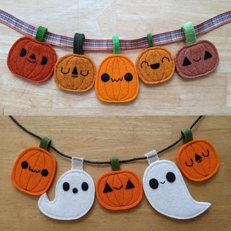 Stuffed Pumpkin, Felt Craft Projects, Halloween Bunting, Halloween Sewing, Felt Snowman, Adornos Halloween, Felt Halloween, Halloween Banner, Halloween Drawings