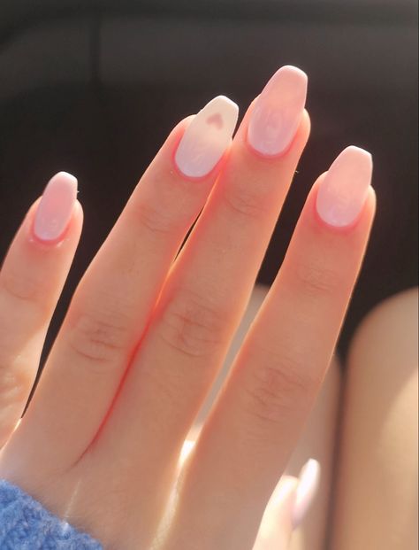 #nails #nailsaesthetic #naildesign #nailsideas #pink #pinknails #heart White And Pink Heart Nails, Nails For A Pink Dress, Simple White And Pink Nails, Simple Pink And White Nails, Nails With Little Heart, Baby Pink Nails With Design, Baby Pink Nail Art, Confirmation Nails, Maternity Nails