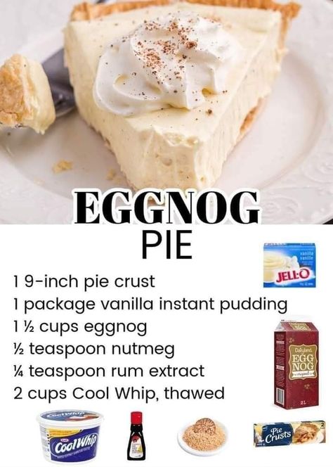 Eggnog Pie, Cheesy Pasta Bake, Easy Eggnog, Graham Cracker Crust Pie, Pastry Shells, Vanilla Pudding Mix, Grandmas Recipes, Delish Recipes, Easy Cheesy